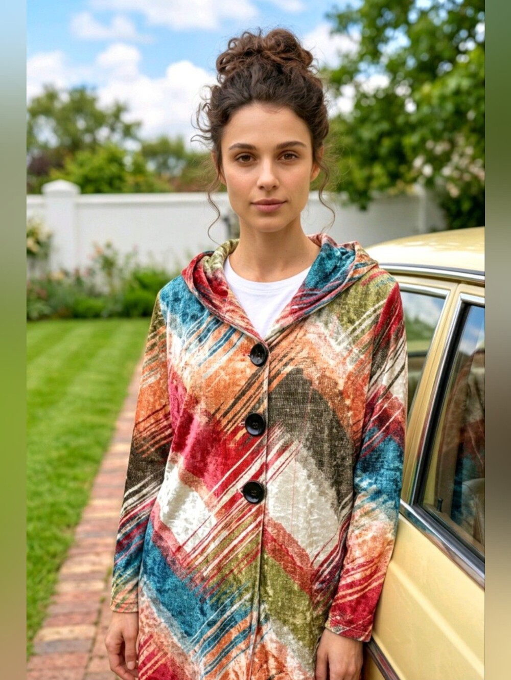 🎨🍁 VELVET Hooded Whimsigoth Bohemian Cardigan Large Buttons Pockets NWT L - Picture 4 of 17
